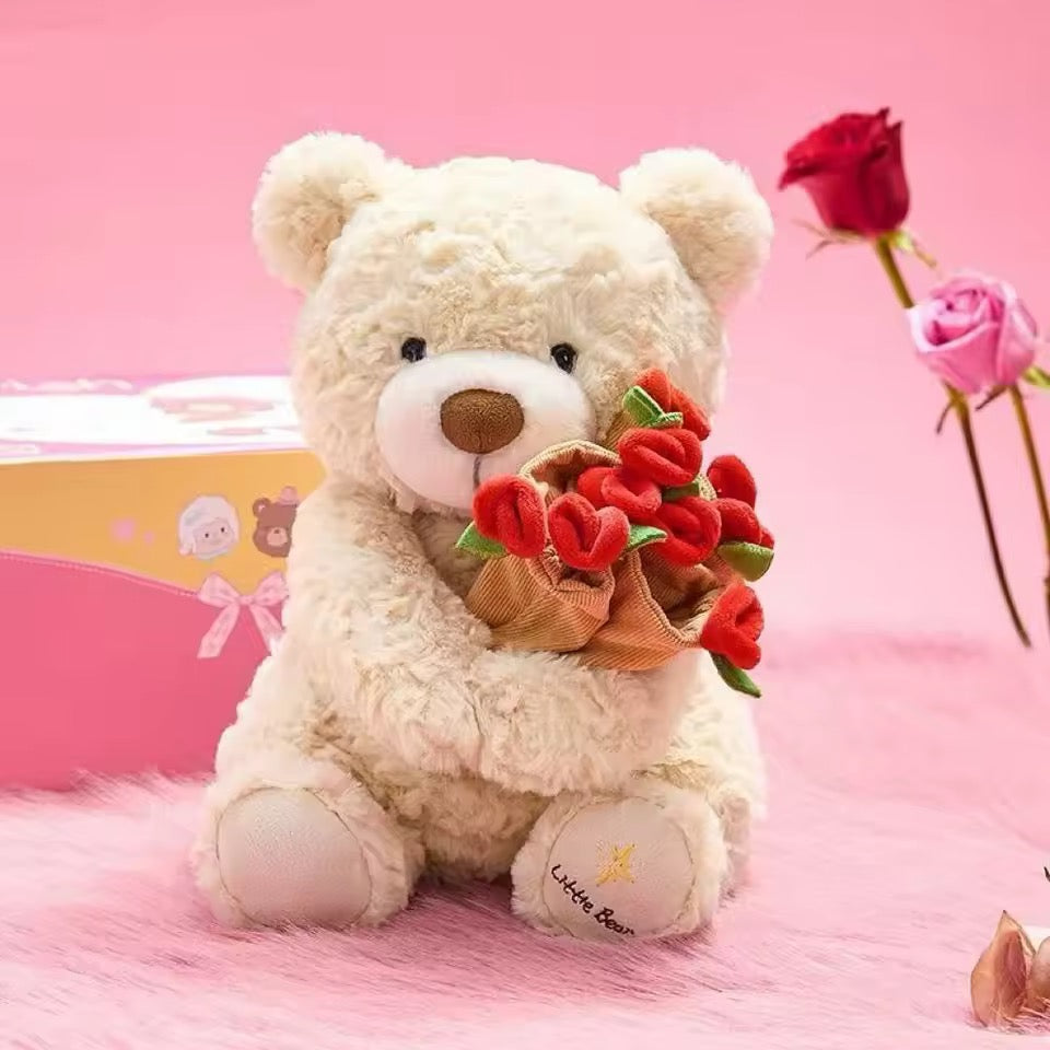 Plushy teddy bear with Flower hat/roses