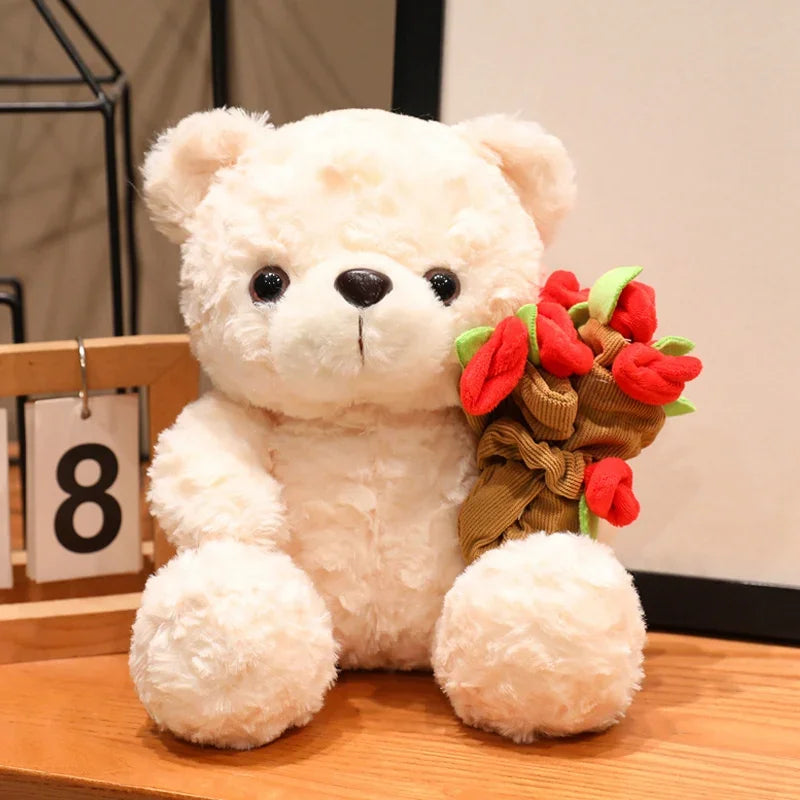 Plushy teddy bear with Flower hat/roses